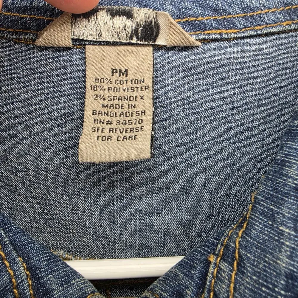 IB Diffusion Petite Denim Jacket PM Stretch Zip Front Blue Jean Womens Classic